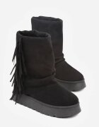 msmg Botine Negre Stil Cizme de Zăpadă cu Franjuri și Carâmb Imitând Crac de Pantaloni Sierafera