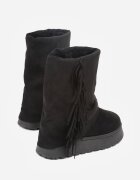 msmg Botine Negre Stil Cizme de Zăpadă cu Franjuri și Carâmb Imitând Crac de Pantaloni Sierafera