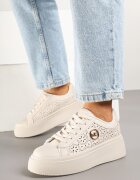 msmg Sneakerși Bej deschis pe Platformă Decorați cu Perforație Ajurată și Aplicație Camioria