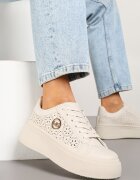 msmg Sneakerși Bej deschis pe Platformă Decorați cu Perforație Ajurată și Aplicație Camioria