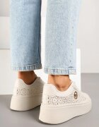 msmg Sneakerși Bej deschis pe Platformă Decorați cu Perforație Ajurată și Aplicație Camioria