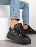 msmg Sneakerși Negri pe Platformă cu Limbă Lată Decorativă Zarinea