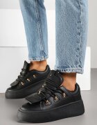 msmg Sneakerși Negri pe Platformă cu Limbă Lată Decorativă Zarinea