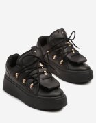 msmg Sneakerși Negri pe Platformă cu Limbă Lată Decorativă Zarinea