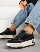 mulanka Adidași Negru-Alb cu platformă groasă cu relief și model leopard Deolithra