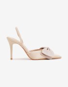 mulanka Pantofi stiletto Bej de satin cu călcâiul descoperit și fundă decorativă Argatea