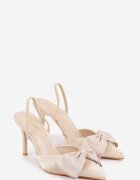 mulanka Pantofi stiletto Bej de satin cu călcâiul descoperit și fundă decorativă Argatea