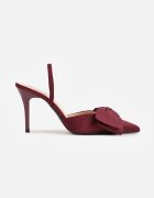 mulanka Pantofi stiletto din satin bordo cu călcâiul descoperit și fundă decorativă Argatea