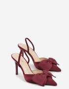 mulanka Pantofi stiletto din satin bordo cu călcâiul descoperit și fundă decorativă Argatea
