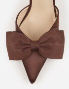 mulanka Pantofi stiletto maro de satin cu călcâiul deschis și fundă decorativă Argatea