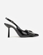 mulanka Pantofi stiletto Negre Lăcuite cu Călcâiul Decupat și Aplicație cu Fundă Sewlida