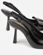 mulanka Pantofi stiletto Negre Lăcuite cu Călcâiul Decupat și Aplicație cu Fundă Sewlida