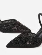mulanka Pantofi stiletto negri cu călcâi descoperit și aplicații cu perle și paiete Senefera