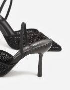mulanka Pantofi stiletto negri cu călcâi descoperit și aplicații cu perle și paiete Senefera