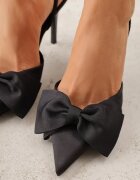 mulanka Pantofi stiletto negri din satin cu călcâiul descoperit și fundă decorativă Argatea