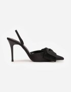 mulanka Pantofi stiletto negri din satin cu călcâiul descoperit și fundă decorativă Argatea