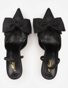 mulanka Pantofi stiletto negri din satin cu călcâiul descoperit și fundă decorativă Argatea