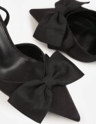 mulanka Pantofi stiletto negri din satin cu călcâiul descoperit și fundă decorativă Argatea