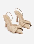 mulanka Sandale bej închis cu toc cui slingback cu fundă Liorafera