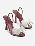 mulanka Sandale Bordeaux cu toc stiletto cu baretă transparentă și fundiță cu strasuri Celesti