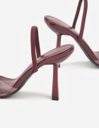 mulanka Sandale Bordeaux cu toc stiletto cu baretă transparentă și fundiță cu strasuri Celesti