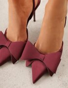 mulanka Sandale Bordeaux din Satin cu Toc Stiletto cu Călcâiul Descoperit și Fundă Shiriniana