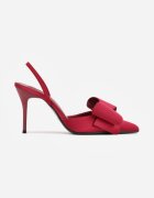 mulanka Sandale Bordeaux din Satin cu Toc Stiletto cu Călcâiul Descoperit și Fundă Shiriniana