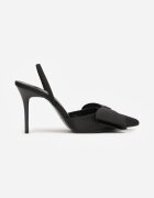 mulanka Sandale Negre Satinate cu Toc Stiletto cu Călcâiul Descopert și Fundiță Shiriniana