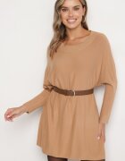 n.every day Rochie bej tricotată cu viscoză și modal decorată cu bordură elastică Zinnoraia