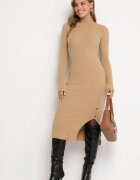 n.every day Rochie tip pulover bej închis mulată cu Vâscoză Modal și nasturi decorativi Gemifra