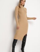 n.every day Rochie tip pulover bej închis mulată cu Vâscoză Modal și nasturi decorativi Gemifra