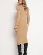 n.every day Rochie tip pulover bej închis mulată cu Vâscoză Modal și nasturi decorativi Gemifra