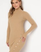 n.every day Rochie tip pulover bej închis mulată cu Vâscoză Modal și nasturi decorativi Gemifra