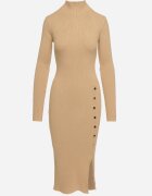 n.every day Rochie tip pulover bej închis mulată cu Vâscoză Modal și nasturi decorativi Gemifra