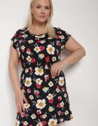 n.every day Rochie vâscoză Negru-Roșu cu flori cu curea din material în talie Risse