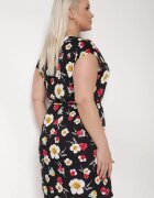 n.every day Rochie vâscoză Negru-Roșu cu flori cu curea din material în talie Risse
