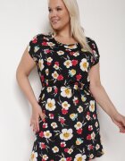 n.every day Rochie vâscoză Negru-Roșu cu flori cu curea din material în talie Risse