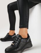  Negre Sneakers pe Pană Joasă cu Inscripții Decorative cu Branț din Piele Drilvia