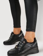  Negre Sneakers pe Pană Joasă cu Inscripții Decorative cu Branț din Piele Drilvia