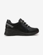  Negre Sneakers pe Pană Joasă cu Inscripții Decorative cu Branț din Piele Drilvia