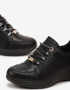  Negre Sneakers pe Pană Joasă cu Inscripții Decorative cu Branț din Piele Drilvia