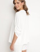 new collection Bluză Albă cu Croi Trapezoidal Decolteu în V și Mâneci cu Prindere Aslimi