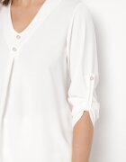 new collection Bluză Albă cu Croi Trapezoidal Decolteu în V și Mâneci cu Prindere Aslimi