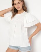 new collection Bluză Albă cu Vâscoză cu croială trapezoidală cu Volane și Inserție Elastică Dorlimi
