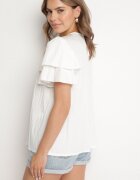 new collection Bluză Albă cu Vâscoză cu croială trapezoidală cu Volane și Inserție Elastică Dorlimi