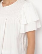 new collection Bluză Albă cu Vâscoză cu croială trapezoidală cu Volane și Inserție Elastică Dorlimi