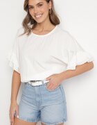 new collection Bluză Albă cu Viscoză Tip liliac cu Volane Davienna