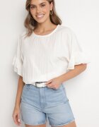 new collection Bluză Albă cu Viscoză Tip liliac cu Volane Davienna