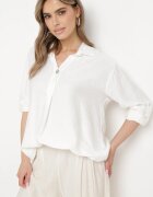 new collection Bluză Albă din Viscoză încheiată la decolteu cu nasturi cu guler Aserat