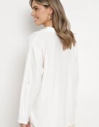 new collection Bluză Albă din Viscoză încheiată la decolteu cu nasturi cu guler Aserat